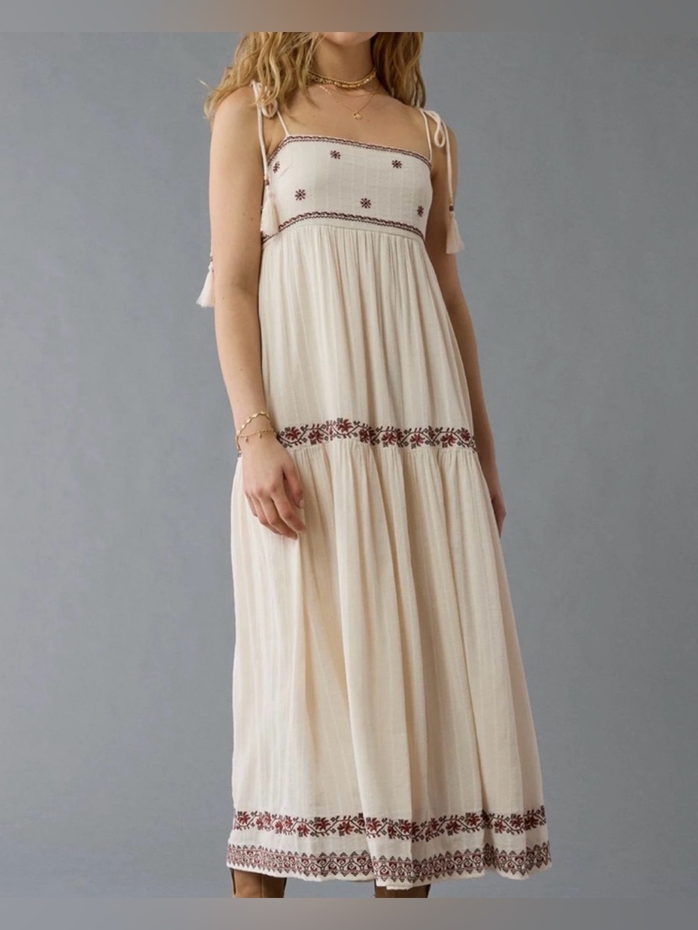American Eagle Boho Sleeveless Maxi Dress with Embroidery Size Large - Picture 3 of 10